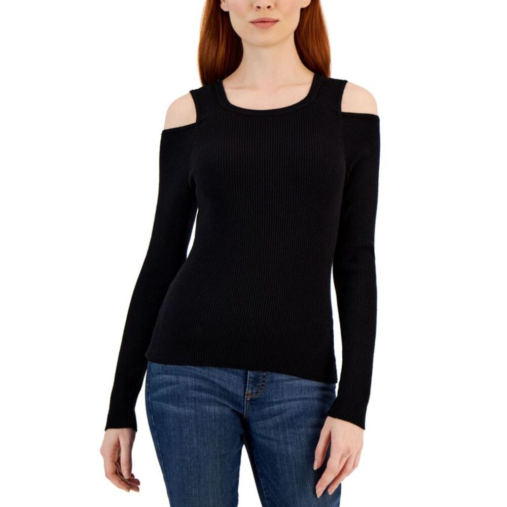 INC International Concepts Women's Ribbed Cold-Shoulder Sweater